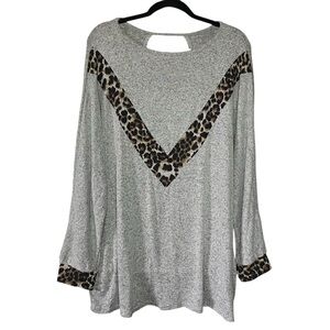 Emerald Clothing Grey Leopard Tunic Top Cutout Back Womens Plus Size 2X NWOT